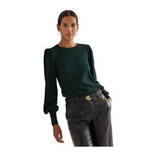 NEW LAUREN RALPH LAUREN Womens Green Ribbed Long Sleeve Round Neck Sweater L